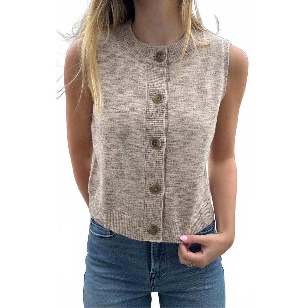 NEW CENTRAL PARK WEST dylan spacedye button up vest in beige